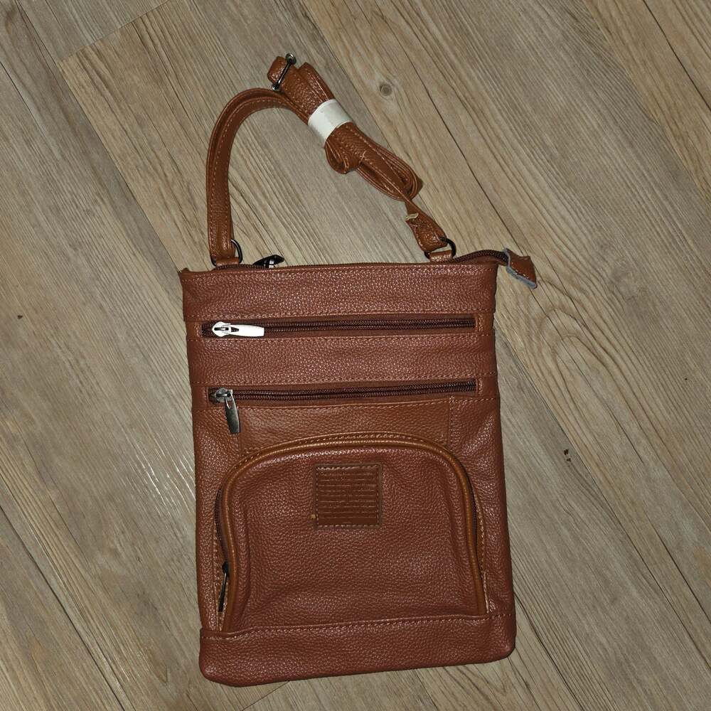 Genuine Leather Multi-Pocket Crossbody Bag with Lord's Prayer Scripture Patch